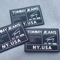 Raised White Logo Taffeta OEKO Custom Neck Labels Silk Printing Silicon