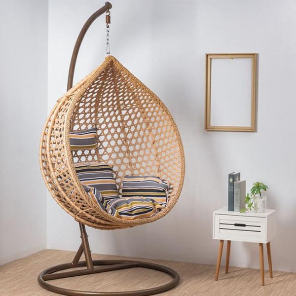 Single Leisure Styles Metal Frame Hanging Chair for Outdoor Rattan Swing Furniture