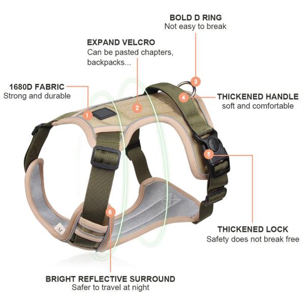 Reflective Breathable No Pull Dog Vest Harness Black Oxford Cloth