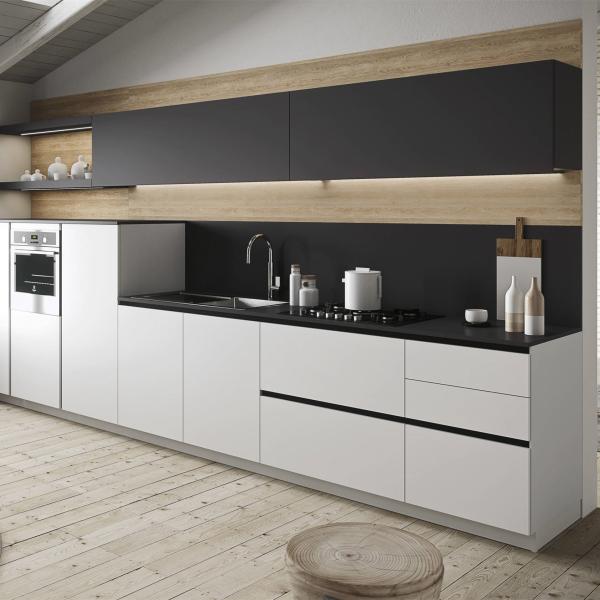 Melamine Finish Kitchen Hanging Cabinet Mix With White And Black Color Handless