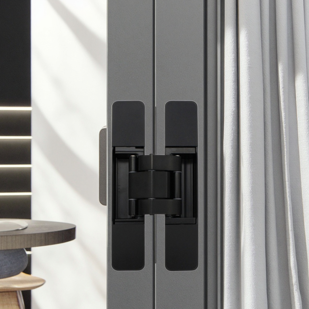 Modern Simple Black H-Shaped Zinc Alloy Door Hinge Three-Dimensional Adjustable Foldable Window Hinges with Hidden Feature