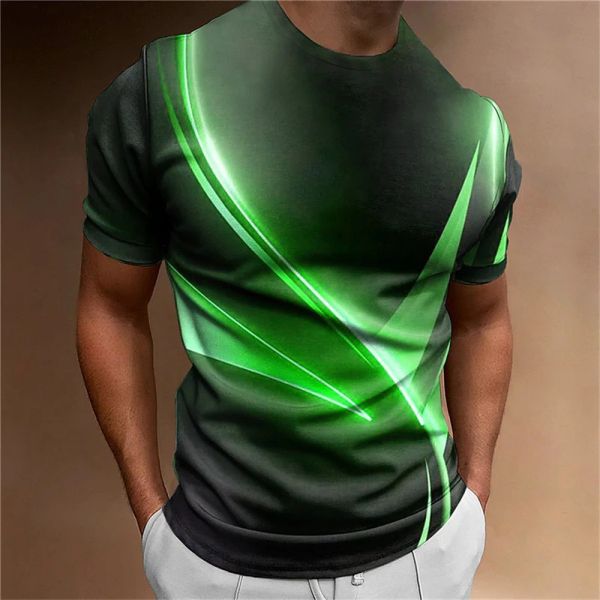 Casual Men's Running T-Shirt 3D Digital Printed Quick Dry Soft Polos Collar Fitted Style Short Sleeves Knitted Fabric Oversized