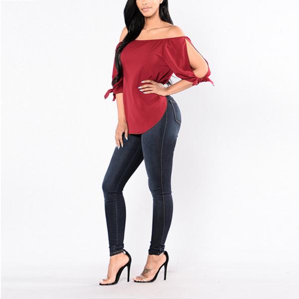 Long Sleeve Lady Woman Casual Latest Fashion Off Shoulder Blouse Tops Designs