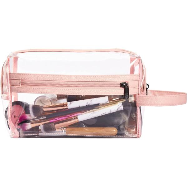 Pink Clear Toiletry Bag for Women, Travel Waterproof Cosmetic Makeup Organizer Bag for Shampoo, Toiletries Accessories
