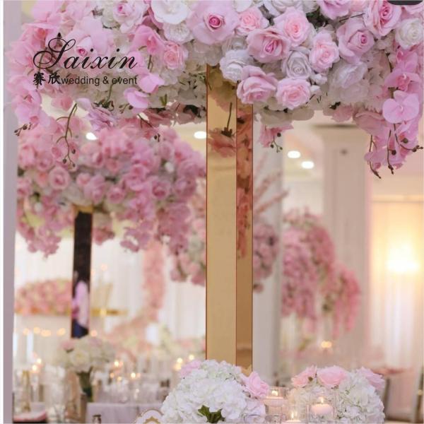 ZT-564S Venda por atacado alta prata espelho pilar de flores para decoração de mesa de casamento
