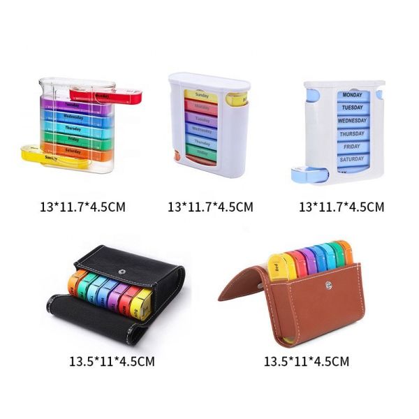 7 Days Plastic Pill Storage Cases Organizer Medicine Storage Dispenser Weekly 7 Days Pill Box 28 Compartments for Home Travel