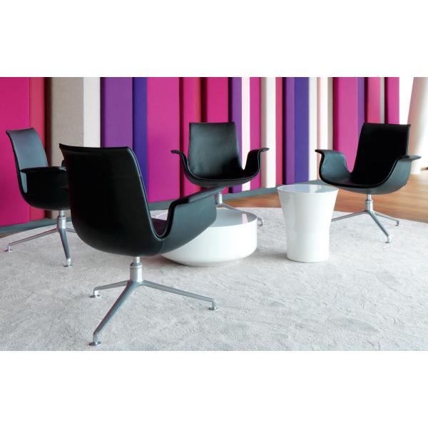 FK Lounge Modern Classic Office Chair Low Back Leather Brushed Metal Foot Bucket
