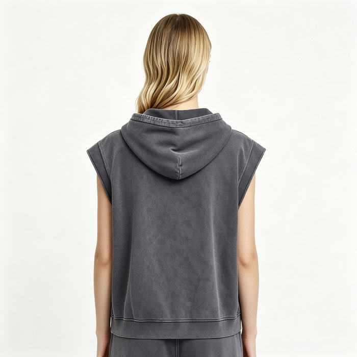 400GSM Hooded Zip Up Vest Vintage Ruin Wash Streetwear Gilet Oversized