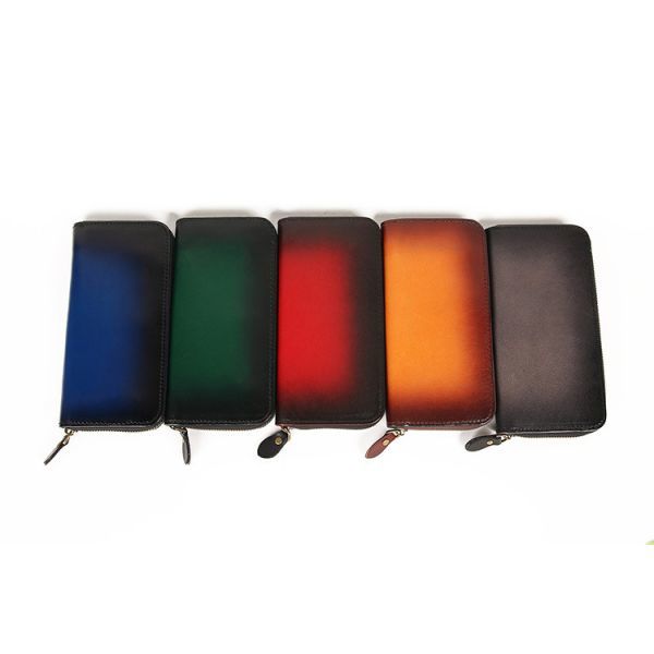 Vegetable Tanned Top Layer Cowhide Men'S Contrast Color Wallet Genuine Leather Long Clutch Zipper Clutch Manufacturer Wholesale