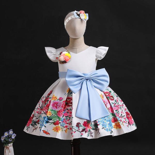 Princesa grande Dress do aniversário dos bebês do vestido da curva da cópia da criança da roupa do vestido das crianças
