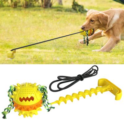 O animal de estimação interativo elástico brinca o alimento de borracha que dispensa Toy Drawstring Ball TPR+ABS
