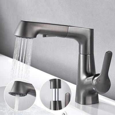 PVD Liftable Rotary Pull Waterfall Sink Faucet Gunmetal Bathroom Taps