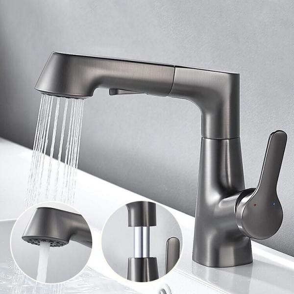 PVD Liftable Rotary Pull Waterfall Sink Faucet Gunmetal Bathroom Taps