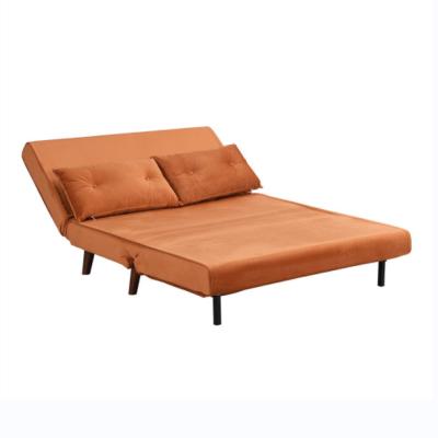 2 Seater Small Double Folding Sofa Bed Orange Velvet Upholstered Trundle Daybed