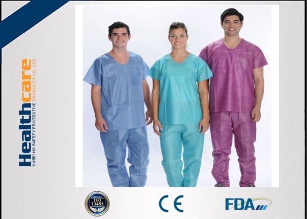 Soft Nonwoven Disposable Scrub Suits With ISO13485 Surgical Nurse Coat Pink Dark Green