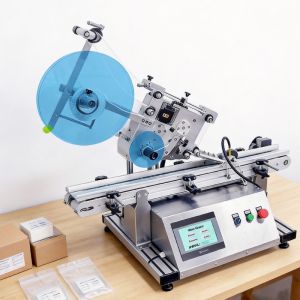 Styrofoam Boxes Flat Desktop Labeler Machine Sticker Applicator Automatic PLC