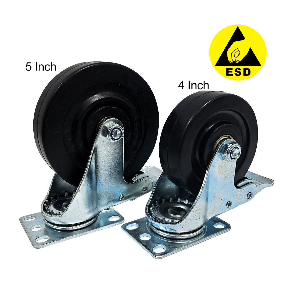 Flat 4 Inch 5 Inch ESD Anti-static Rubber Universal Wheel with Brake