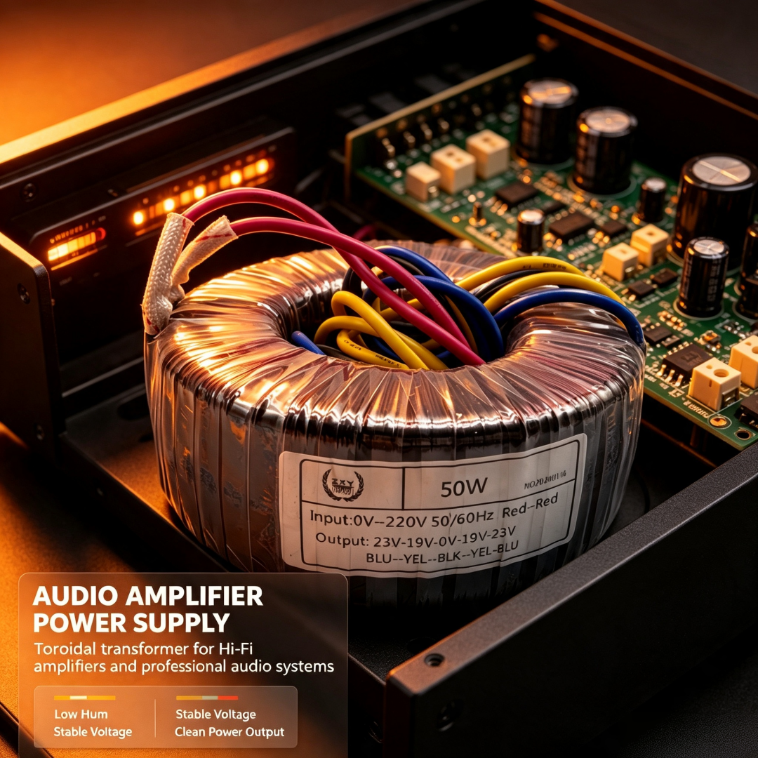 50W Toroidal Transformer 220V Input Low Noise Design for Hi-Fi Audio Amplifier and Professional Equipment