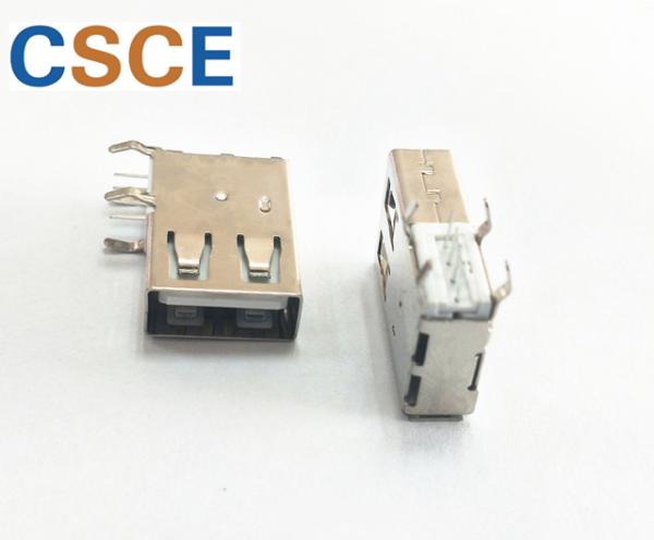 Copper USB Male Female Connector  ,  90 Degree Bend Foot Flat Mouth Side Insert Long Body Belt Back Plug