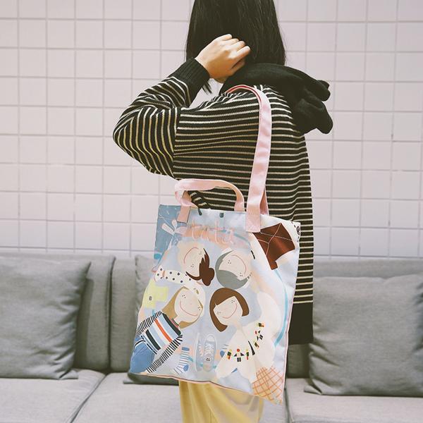 Japanese lovely art canvas single-shoulder bag spray figure cross-body bag small fresh cartoon lady bag