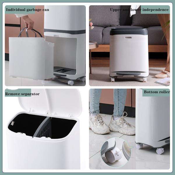 Household Kitchen Double-layer Sorting Trash Can Press Plastic Large square Plastic Bucket with Lid
