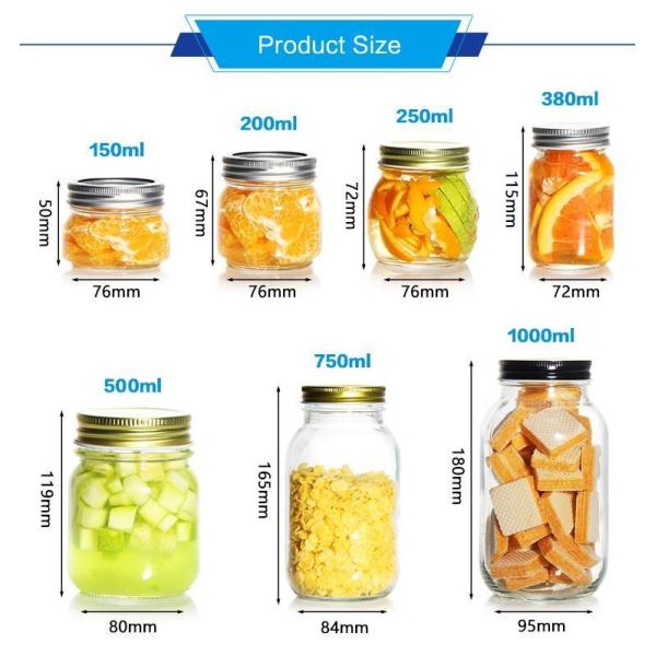 2 унции 5 унций 8 унций 12 унций Ресторан Бар Кухня Желе Широкоустная Стеклянная Консервная банка с крышкой