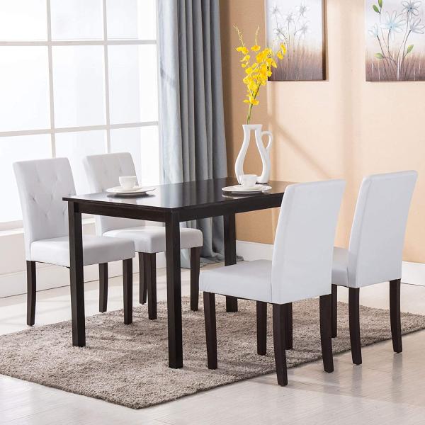 Kitchen Leather Dining Room Chairs Tufted Backrest With Solid Wood Legs White