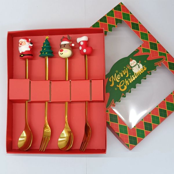 Custom Long-Handle Silicone Christmas Spoon & Fork Set – Food-Grade Silicone + 304 Stainless Steel | Holiday Cartoon Cutlery for Kids & Adults