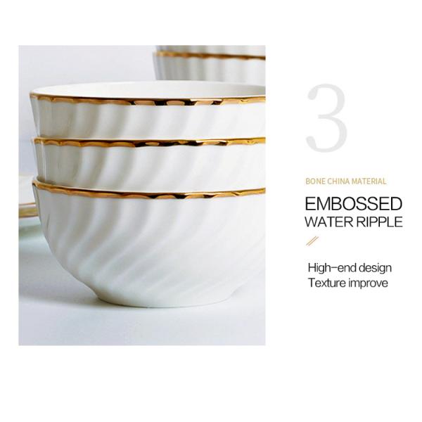 Gold line White Bone china embossed tableware Wedding Ceramic charger plate Dinner plate dish bowl mug coffee cup freely