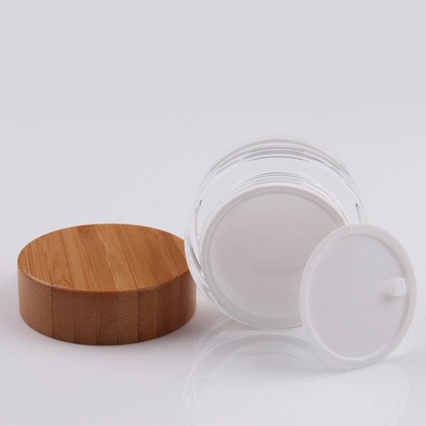 30g 50g Round Double Wall Jars , Glass Cosmetic Cream Jar With Bamboo Lid