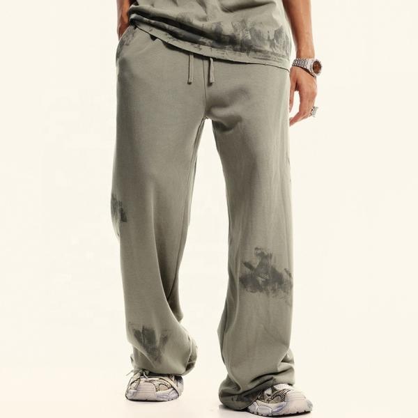 Roupas de rua personalizadas Francês Terry Calças de corrida Pantalões pintados à mão Calças de treino vintage de grande porte