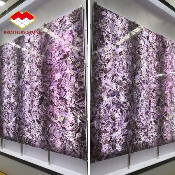 Semi Precious Stone Marble Furniture Amethyst Slab For Sink Basin