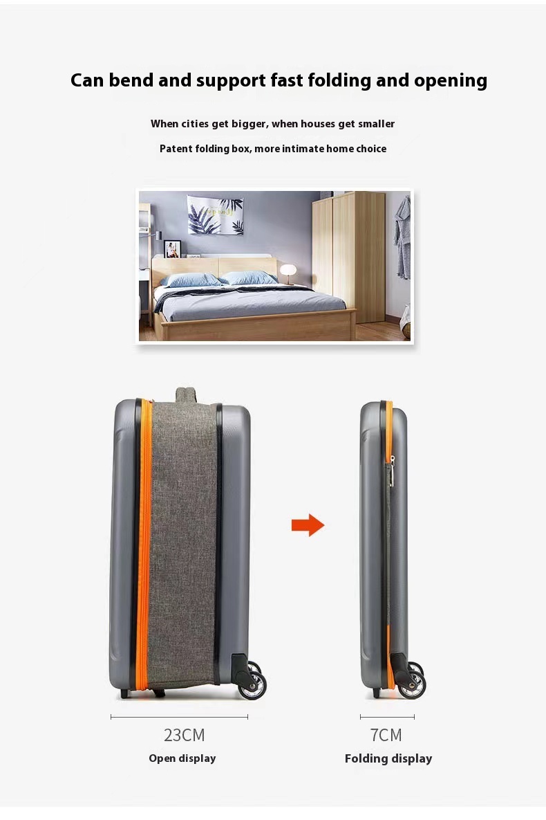 Unisex Lightweight Trolley Case One-Way Spinner Wheel Foldable Large Size ABS+PC Fashionable Password Luggage for Men's Women's