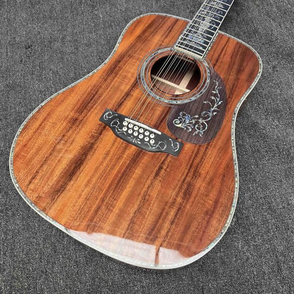 Custom 6/12 Strings Solid KOA Back Side Abalone Binding Acoustic Guitar with Customized Logo in Abalone