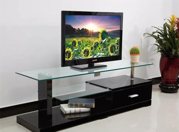 Triangle Custom TV Cabinet 6mm Tempered Glass TV Stand With 2 Glass Shelves