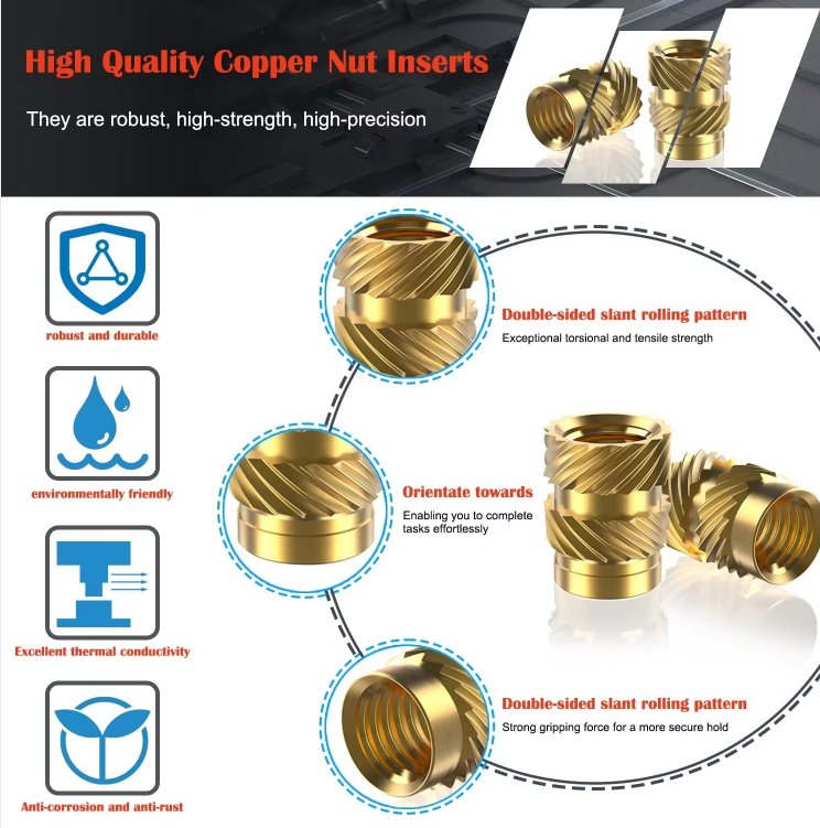 Corrosion Proof Copper Hot Melt Inserts High Productivity With High Speed