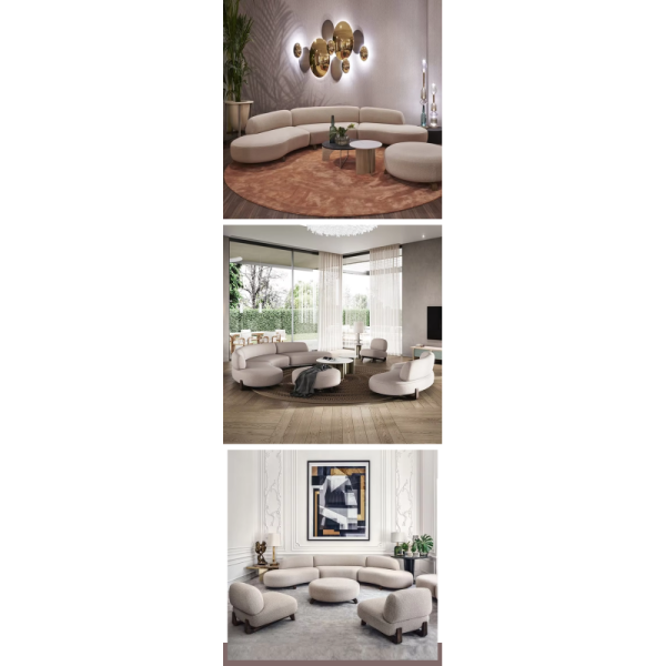 MOYI Living Room Furniture Sofa Set Hotel Combination Luxury Curve Teddy Sofa Velvet 4 Seater Sofa Set