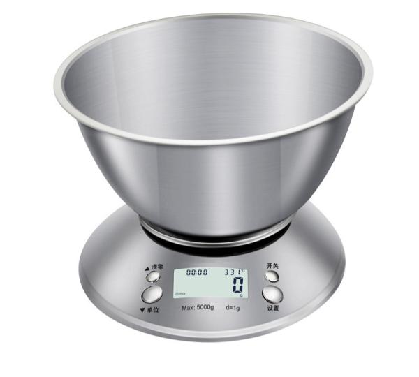 Mesure du corps 0,5 kg Poids unitaire Balance de cuisine en acier inoxydable avec bol 5 kg / 1g Capacité