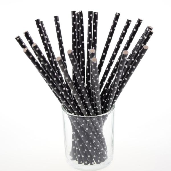 Individual Paper Wrapped Black and White Drinking Straws with Personalized Pattern