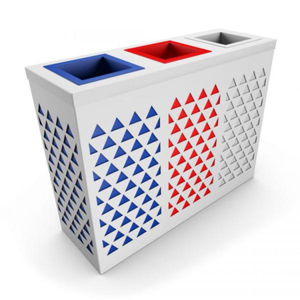 Three Compartments 350mm Width 35L Steel Outdoor Trash Can