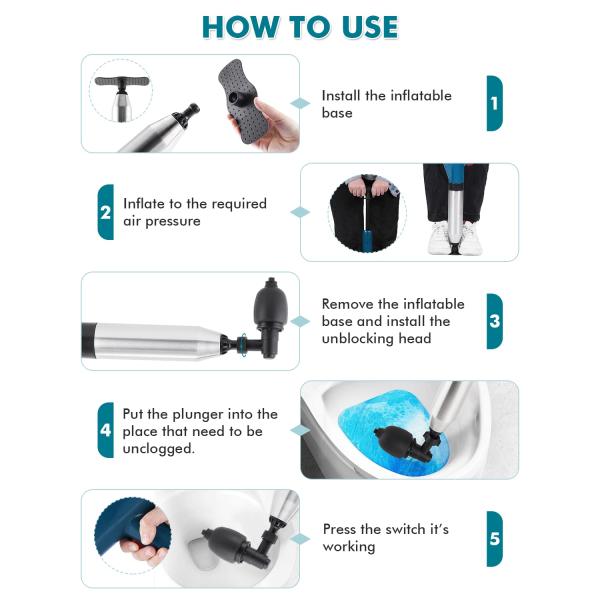 Manual Multi Function Stainless Steel Toilet Plunger for Sustainable Drain Cleaning