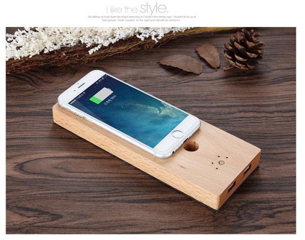 Multi Function Wood QI Charger , 10000mAh Portable LED Desk Lamp