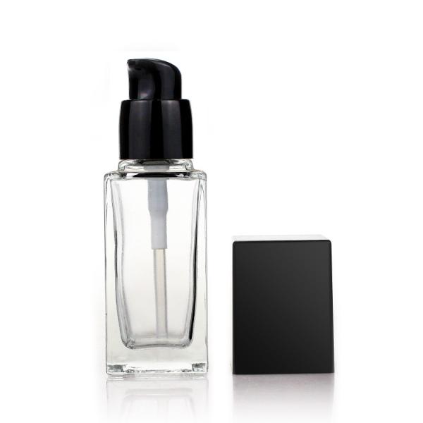A garrafa de vidro cosmética do quadrado 35ml vazio geou a garrafa líquida da bomba da fundação da composição