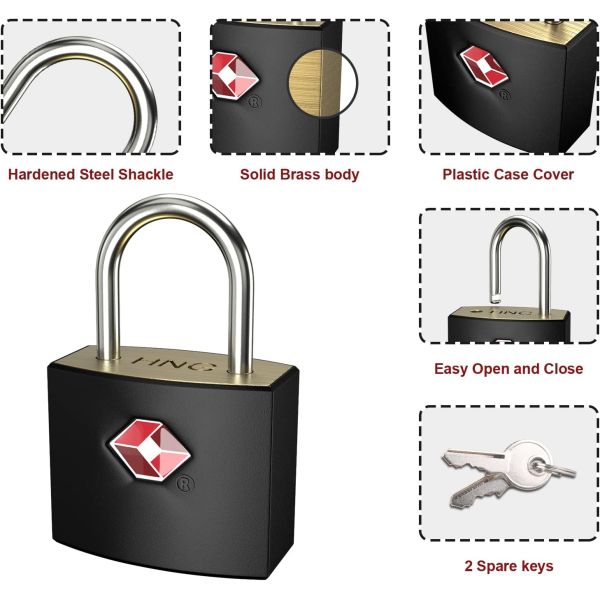 TSA Brass Luggage Locks with Keys Anti-Theft Padlock RARLUX Model TSA9020 for Suitcases Gym Lockers Laptop Bags Travel Etc