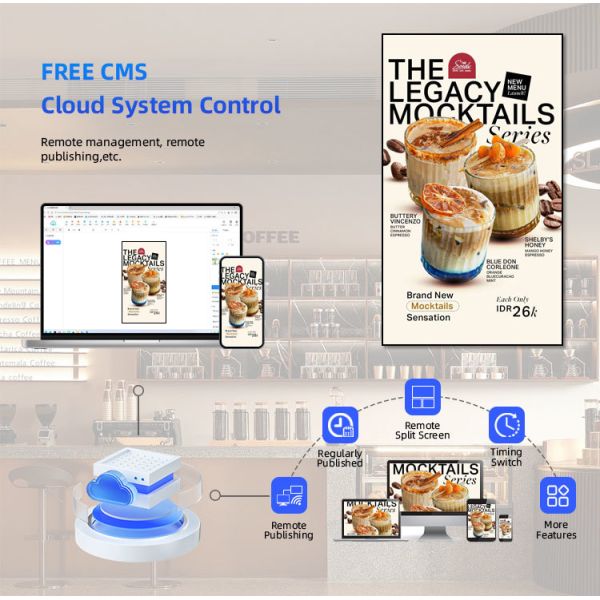 43 - 86 inch Lcd Digital Menu Boards for Coffee Shop Restaurant CMS