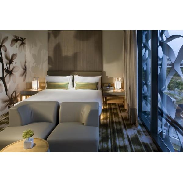 Fashion design of Apartment Hotel Room Natural Oak wood Bed and Lounge Bench Sitting Furniture