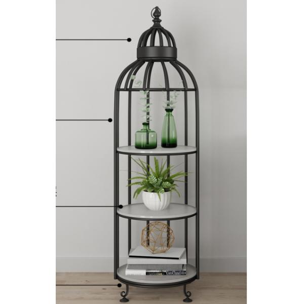 Bird Cage Shape Gold Three Storey Metal Flower Stand