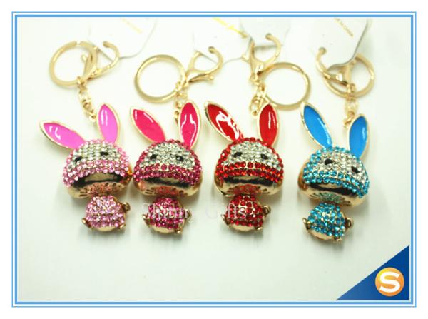 Trendy Rhinestone Cute Rabbit Shape Crystal Gold Plated Key Chain For Handbag Decoraction