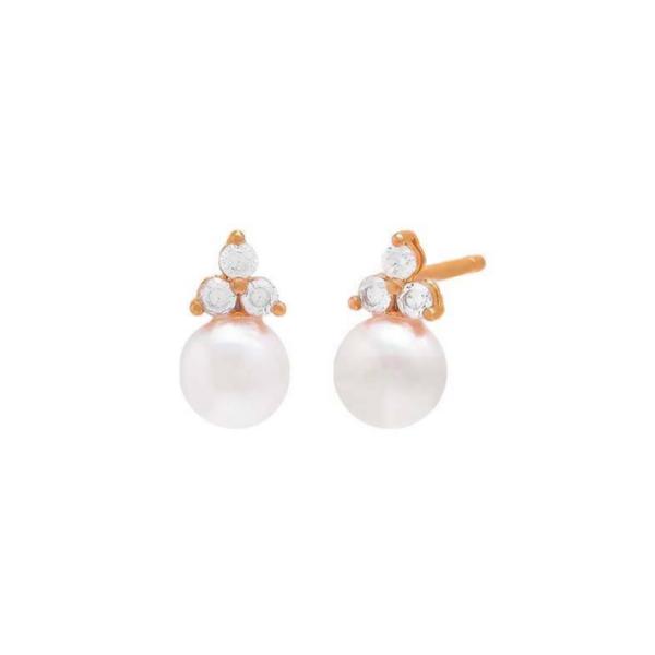 925 Sterling Silver AAAA Grade Gold Plated Freshwater Pearl Stud Earrings with Diamond Studs