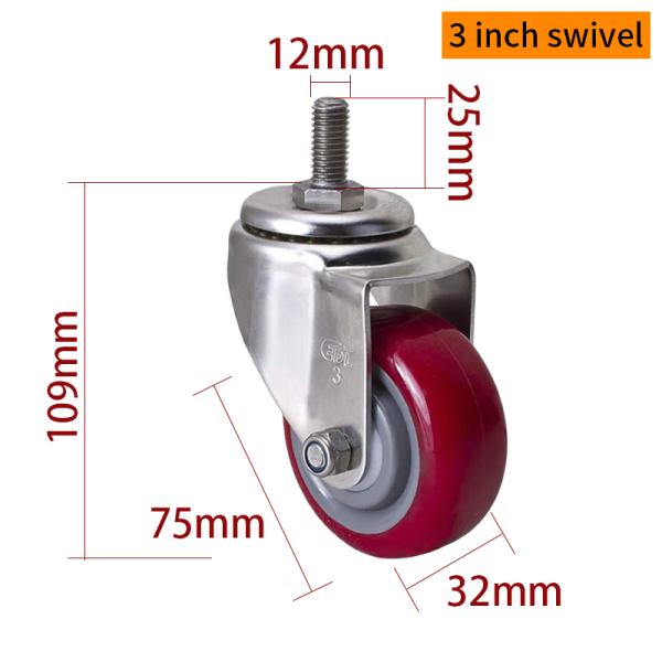 EDL 3Inch Stainless Steel Threaded Caster Loading 150Kg With TPU Wheel S543S-85